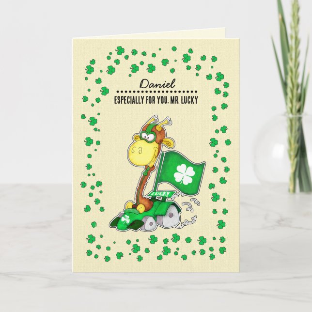 Funny Giraffe | Anpassat namn St. Patrick's Day Kort (Framsida)
