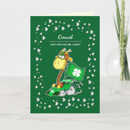 Funny Giraffe | Anpassat namn St. Patrick's Day Kort