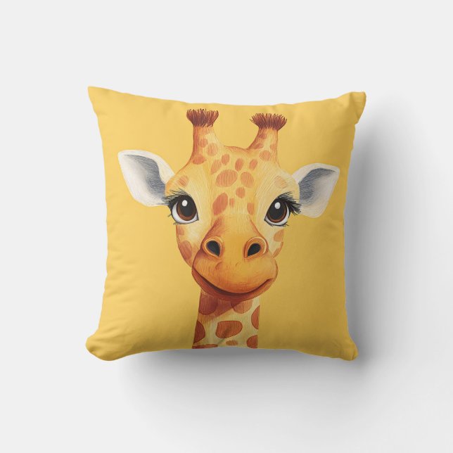 Funny Giraffe Ansikte Gult Kids Room Nursery Kudde (Framsida)