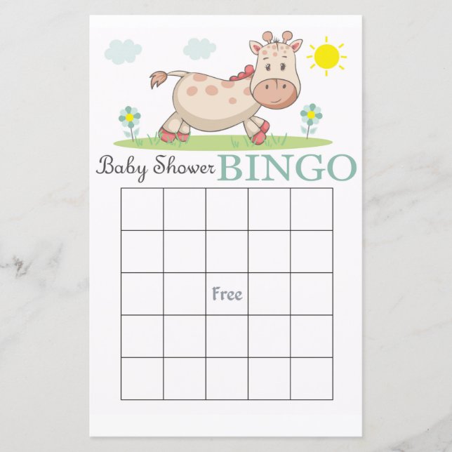 Funny Giraffe babyduschbingo-kort (Framsida)