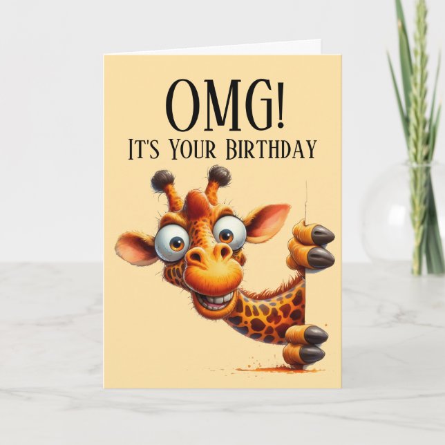 Funny Giraffe Birthday Card Helgkort (Framsida)