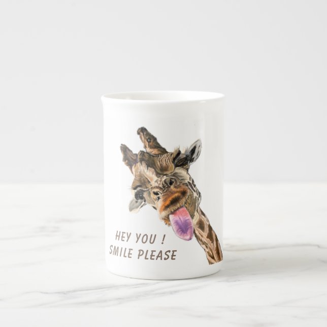Funny Giraffe Bone China Mugg Smile - Anpassningsb Benporslin Mugg (Framsidan)