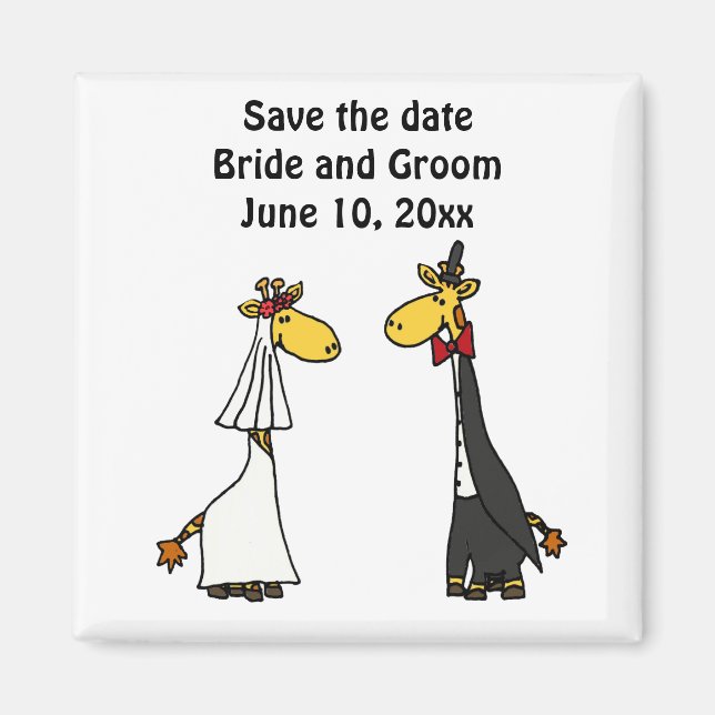 Funny Giraffe Bride och Groom Bröllop Art Magnet (Framsidan)