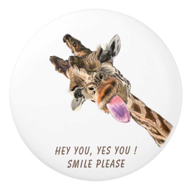 Funny Giraffe Ceramic Knob Smile - Anpassningsbar  Knopp (Framsidan)