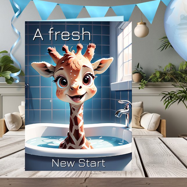 Funny Giraffe Child Birthday Kort (Funny birthday greeting card featuring an image of an adorable giraffe in a bathtub - for a child)