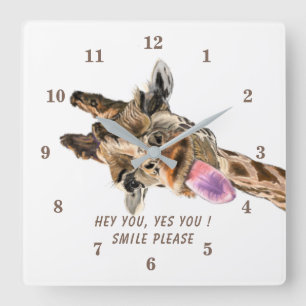Funny Giraffe Clock Smile - Anpassningsbar Text Fyrkantig Klocka