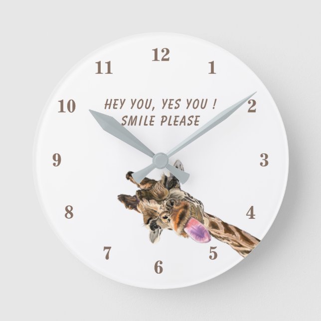 Funny Giraffe Clock Smile - Anpassningsbar Text Rund Klocka (Framsida)