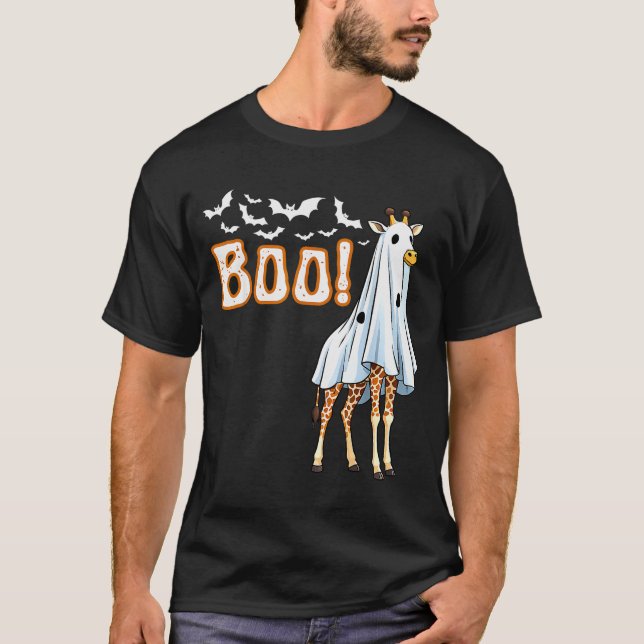 Funny Giraffe Ghost Boo Shirt Cute Animal Hallowee T Shirt (Framsida)