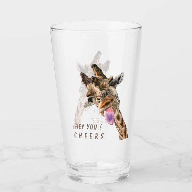 Funny Giraffe Glass Cheers - Anpassningsbar Text Glaskopp (Framsida)