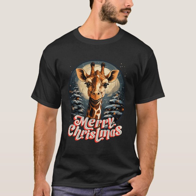 Funny Giraffe God jul Träd Cute Giraffe Lo T Shirt (Framsida)