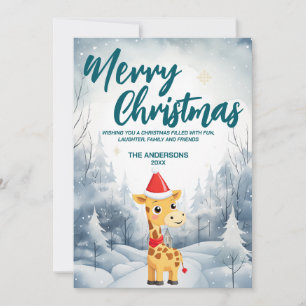 Funny Giraffe God jul träd snö Julfest Julkort