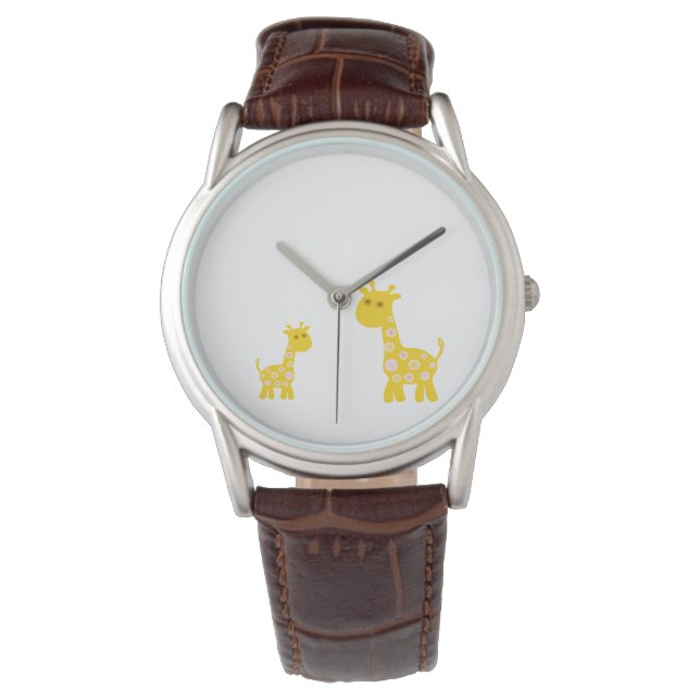 Funny Giraffe gult flora retro mönster Armbandsur (Framsida)