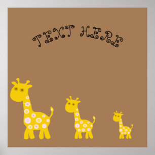 Funny Giraffe gult flora retro mönster Poster