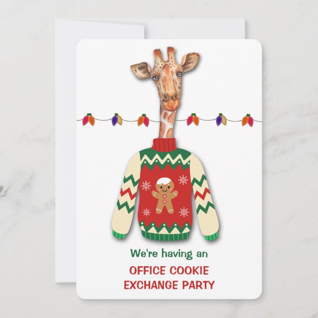 Funny Giraffe Helgdag Cookie Exchange Party Inbjud Inbjudningar (Framsida)