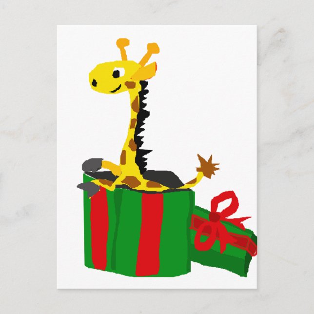 Funny Giraffe i Julklapp Box Helg Vykort (Framsida)