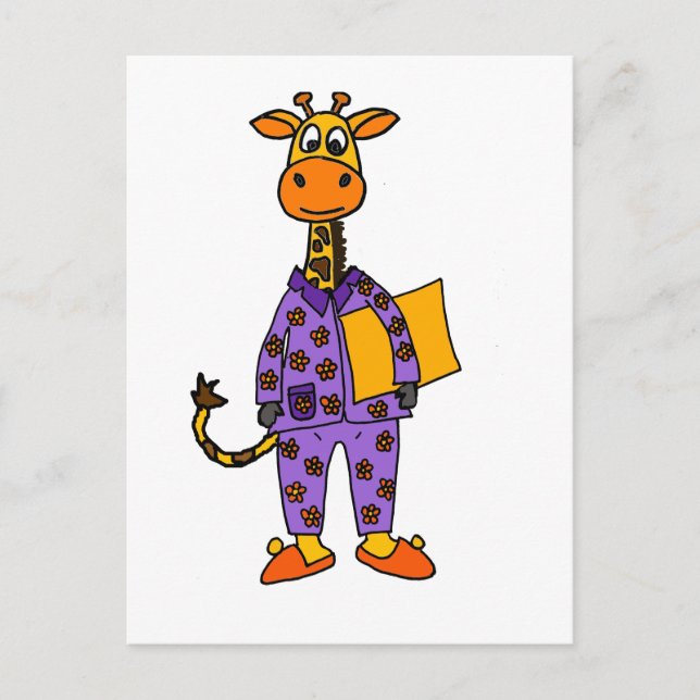 Funny Giraffe i Pajamas med Pillow-Tecknad Vykort (Framsida)