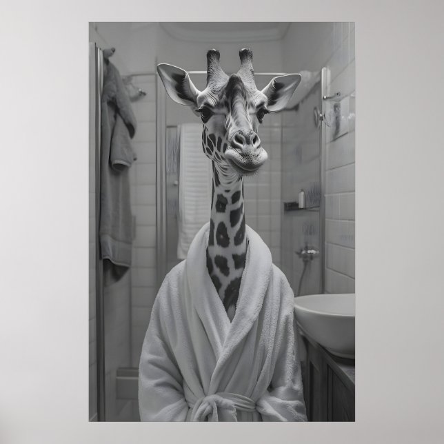 Funny Giraffe in Bathrobe Print, Quirky Bathroom Poster (Framsidan)