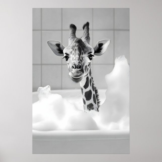 Funny Giraffe in Bubble Bath Print, Vintage Poster (Framsidan)