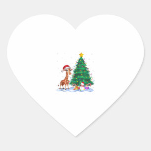 Funny Giraffe Julafton Träd Ljus Reindeer Hat Kris Hjärtformat Klistermärke