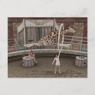 Funny Giraffe Jumps through Ring Helg Vykort