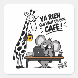Funny Giraffe & Koala et bon café Fyrkantigt Klistermärke