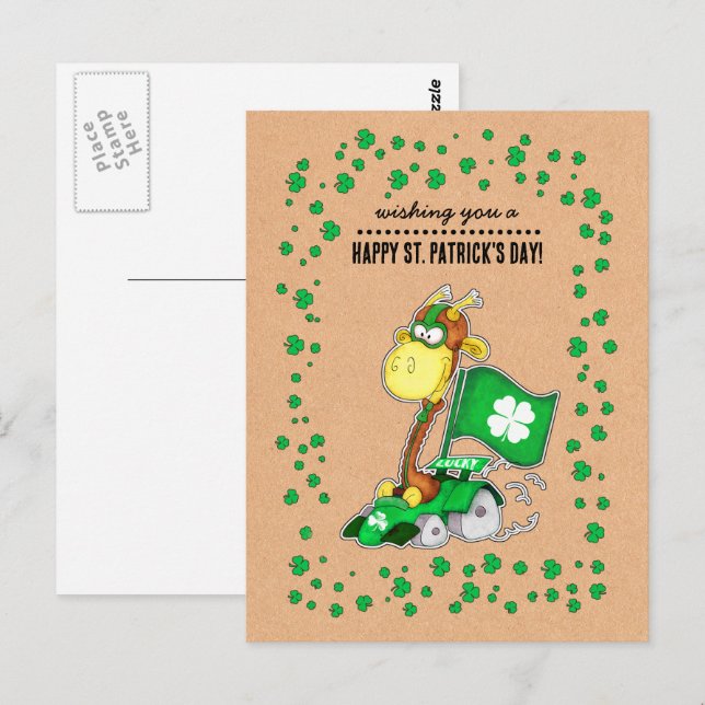 Funny Giraffe Kraft Papper St. Patrick's Day Vykort (Fram/baksida)