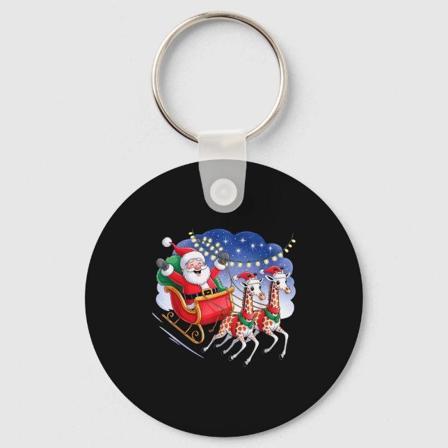 Funny Giraffe Lover Xmas Giraffe Santa Christmas S Nyckelring (Framsida)