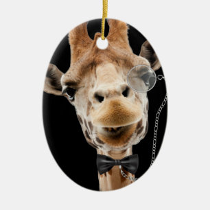 Funny Giraffe med Bowtie och Monocle Julgransprydnad Keramik