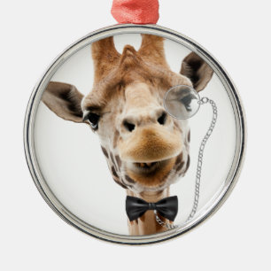 Funny Giraffe med Bowtie och Monocle Julgransprydnad Metall