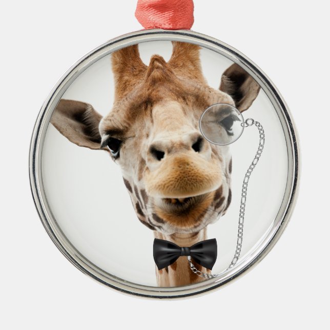 Funny Giraffe med Bowtie och Monocle Julgransprydnad Metall (Framsidan)