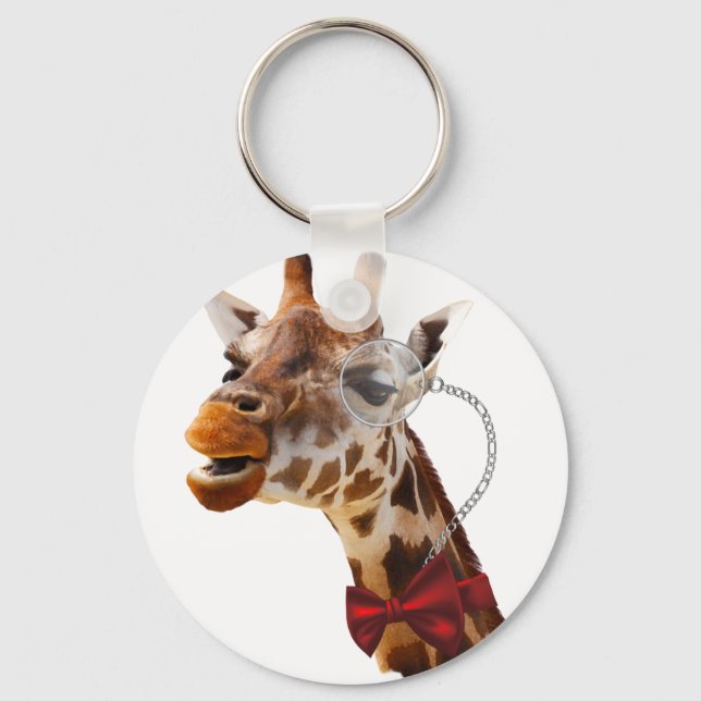 Funny Giraffe med Bowtie och Monocle Nyckelring (Framsida)