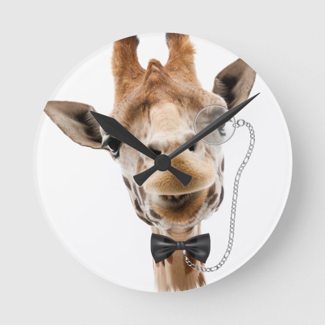 Funny Giraffe med Bowtie och Monocle Rund Klocka (Framsida)