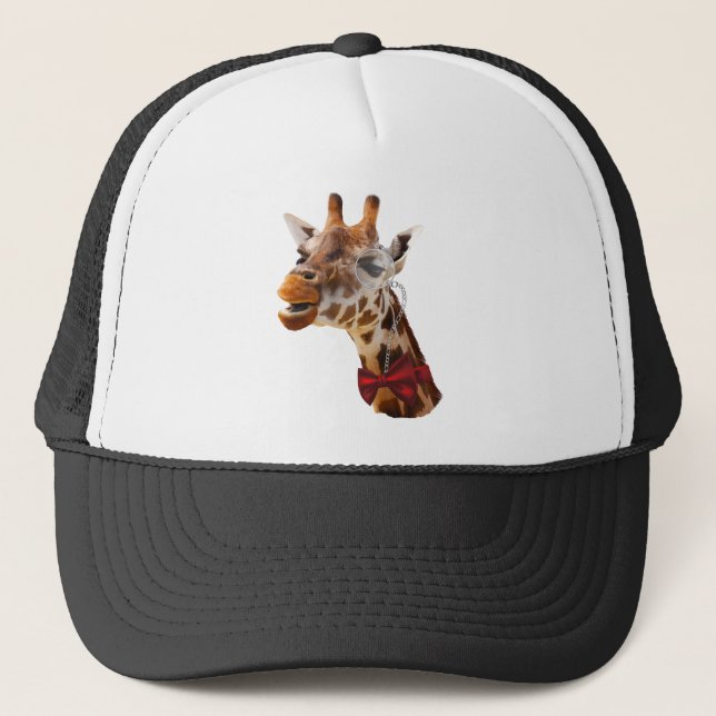 Funny Giraffe med Bowtie och Monocle Truckerkeps (Framsida)