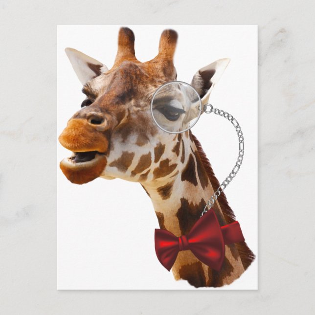 Funny Giraffe med Bowtie och Monocle Vykort (Framsida)