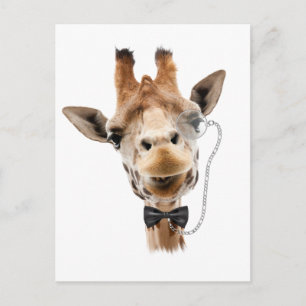 Funny Giraffe med Bowtie och Monocle Vykort