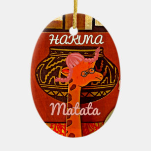 Funny Giraffe med coola text Hakuna Matata Julgransprydnad Keramik