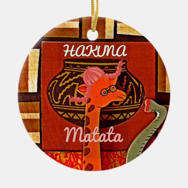 Funny Giraffe med coola text Hakuna Matata Julgransprydnad Keramik (Framsidan)