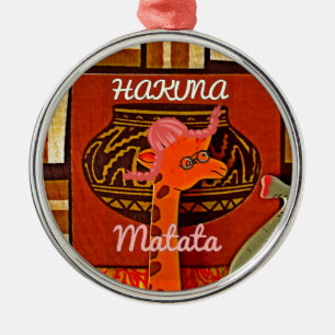 Funny Giraffe med coola text Hakuna Matata Julgransprydnad Metall