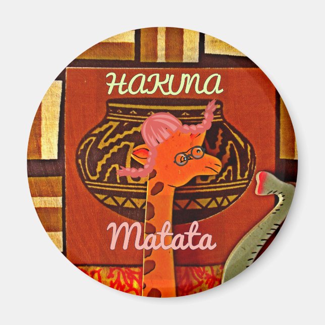 Funny Giraffe med coola text Hakuna Matata Magnet (Framsidan)