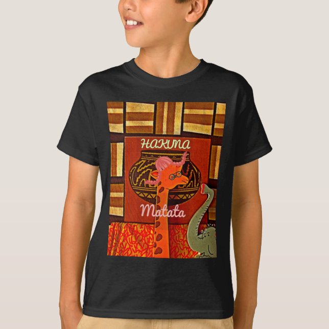 Funny Giraffe med coola text Hakuna Matata T-shirt (Framsida)
