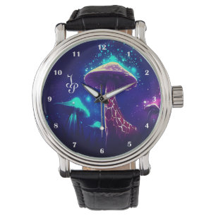 Funny Giraffe Mushroom Galaxy Stars Mörk blått Rol Armbandsur