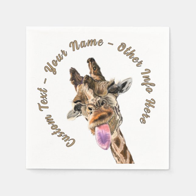 Funny Giraffe Napkins med Anpassningsbar Text Pappersservett (Framsidan)