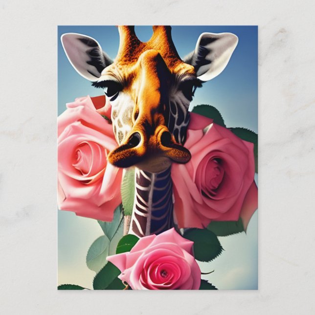 Funny Giraffe och Ro Digital Art Vykort (Framsida)