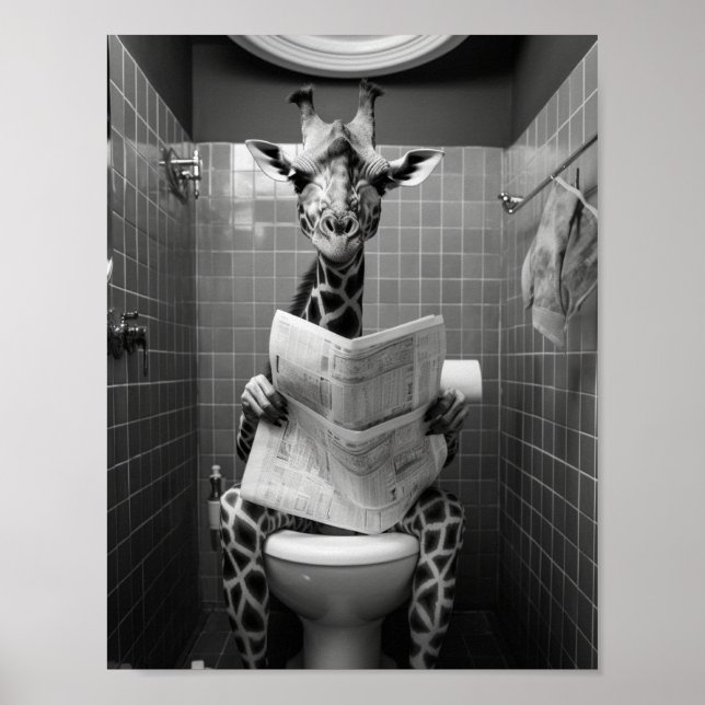 Funny Giraffe på Toilet Poster (Framsidan)