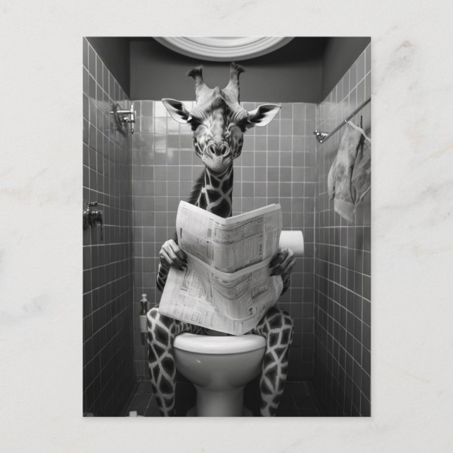 Funny Giraffe på Toilet Vykort (Framsida)