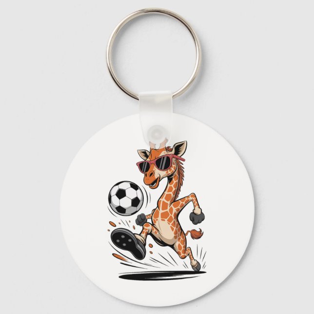 Funny Giraffe Playing Soccer Ll Artwork Cool Anima Nyckelring (Framsida)