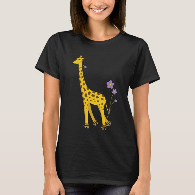 Funny Giraffe Roller Skating Mörk T-shirt (Framsida)