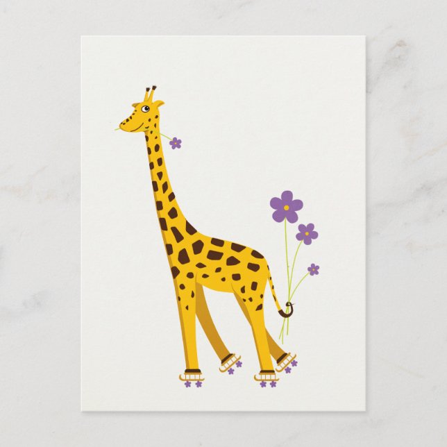 Funny Giraffe Roller Skating Vykort (Framsida)