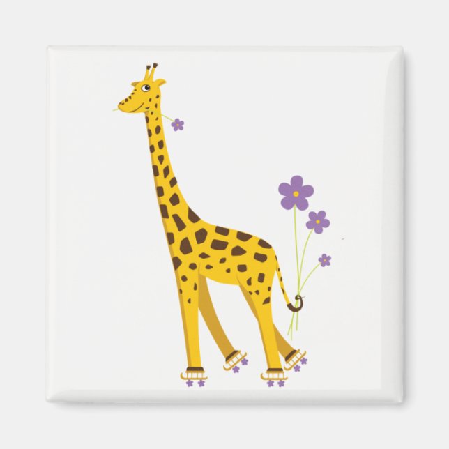 Funny Giraffe Rollerskating Magnet (Framsidan)