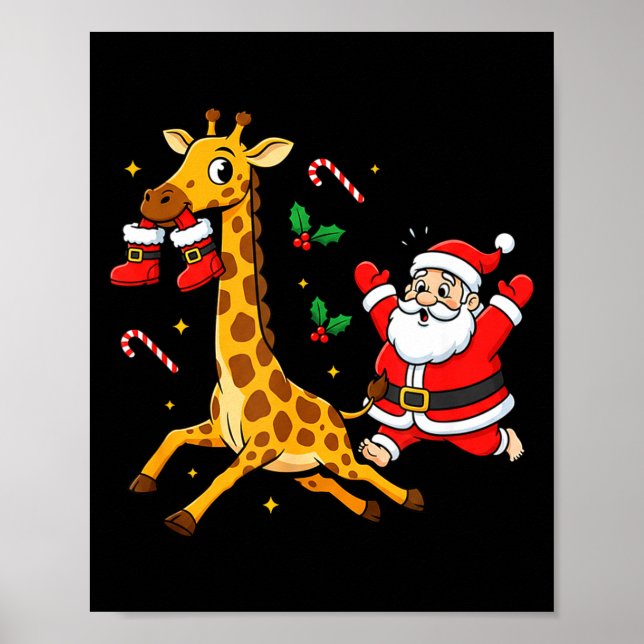 Funny Giraffe Santa Claus Boots Christmas Womens M Poster (Framsidan)